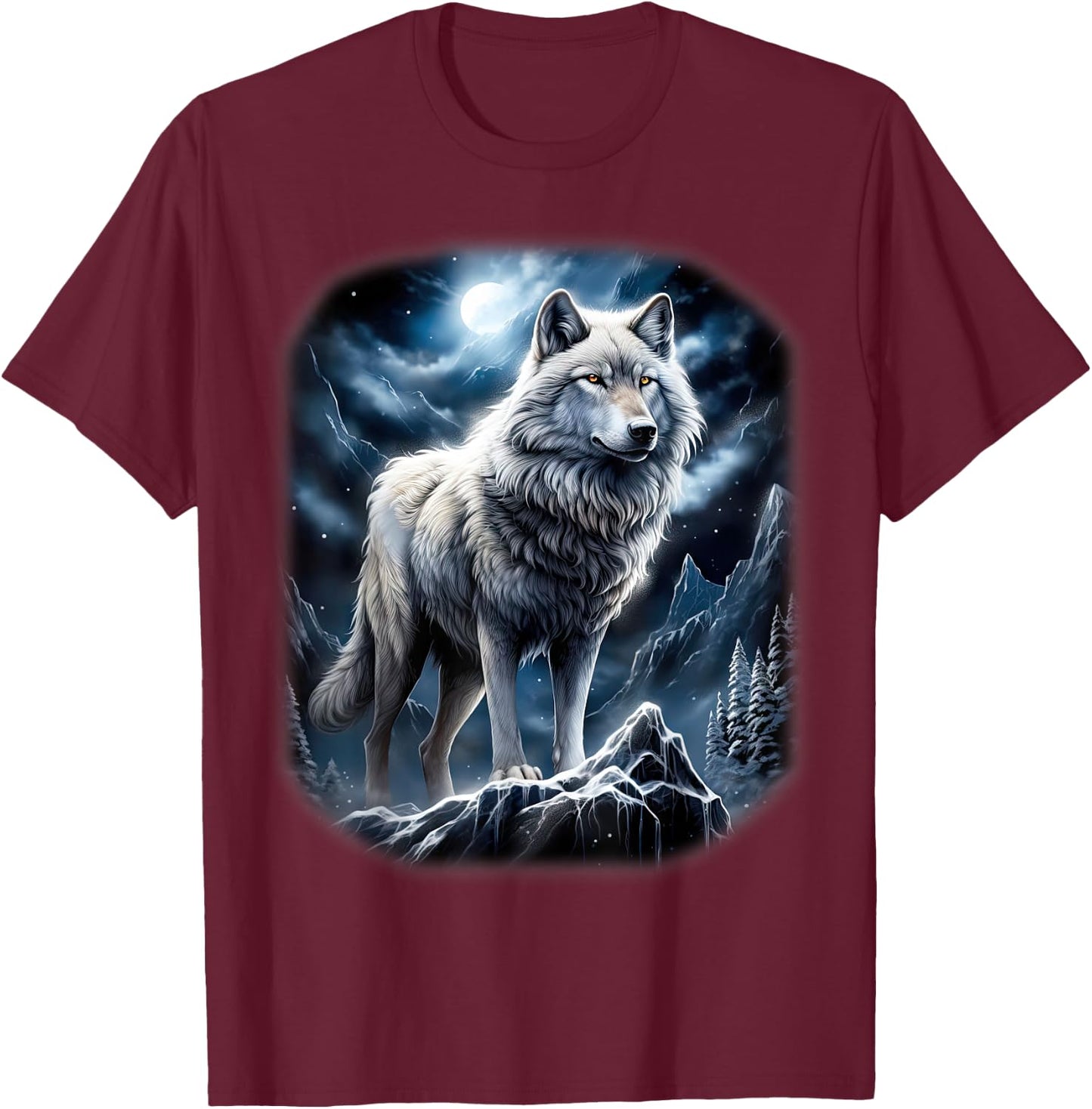 Wolf on Hill by Moon and Universe Fantasy Art Wildlife T-Shirt - T-Shirt | Maroon