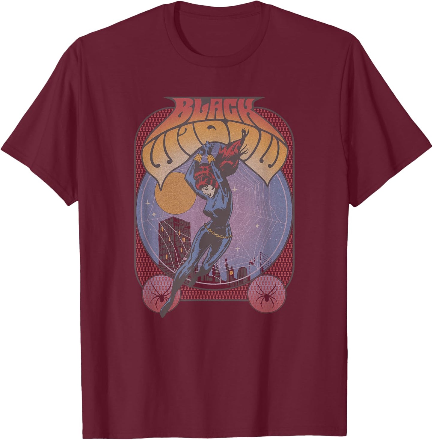 Marvel Black Widow Classic Comic Seventies Retro Poster T-Shirt - T-Shirt | Maroon