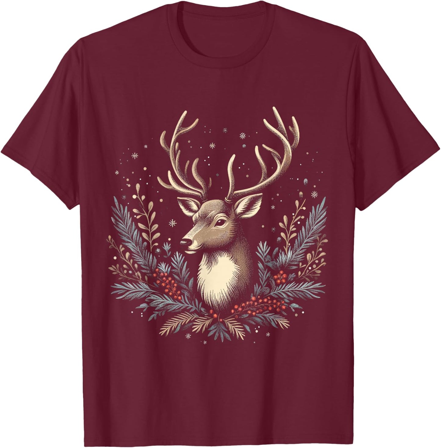 Christmas Reindeer Merry Christmas Xmas Morning Holiday T-Shirt - T-Shirt | Maroon