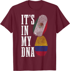 Mexico Colombia It's In My DNA Mexican Colombian Flag Pride T-Shirt - T-Shirt | Maroon