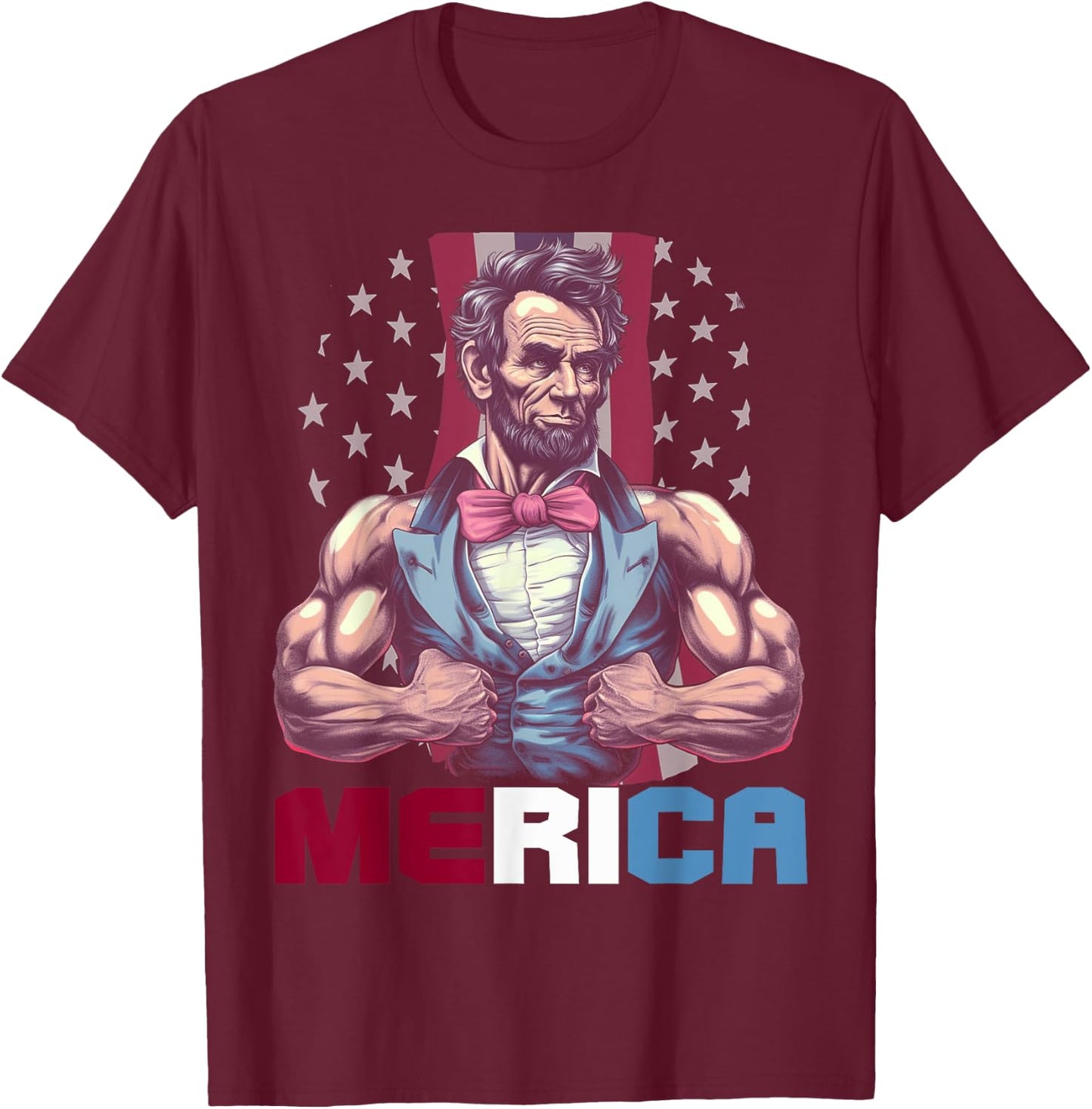 USA 4th Of July, Abraham Lincoln Funny Workout Muscles Women Kids Men T-Shirt - T-Shirt | Maroon