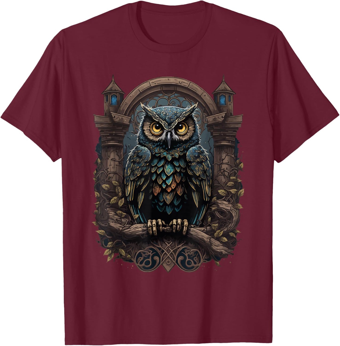Gothic Pagan Wicca Witchcraft Occult Gothic Owl Moon Phase Black , Girls, Witchcraft Enthusiasts, , Short Sleeve, Size Small T-Shirt - T-Shirt | Maroon