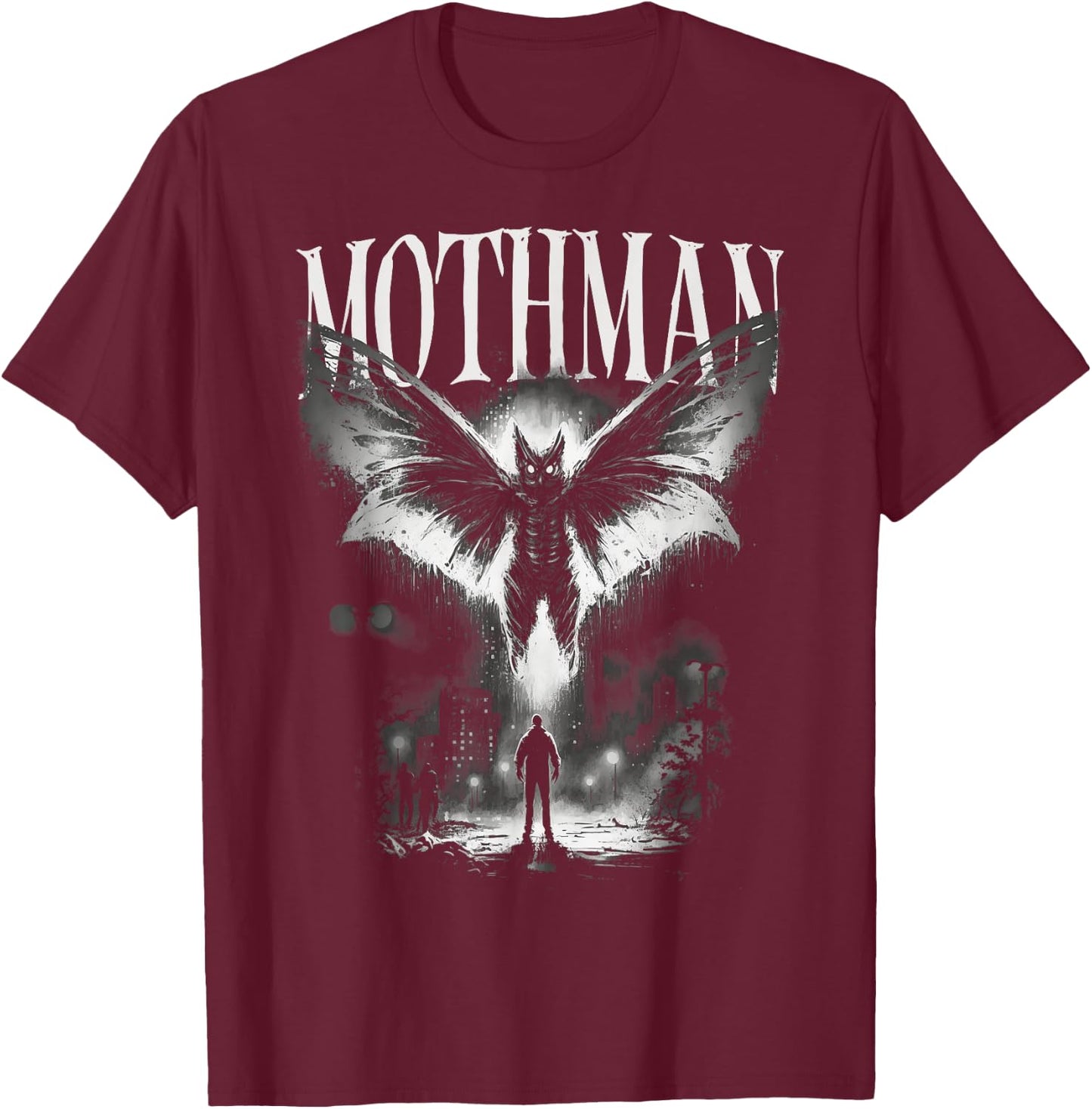 Mothman Cryptid Creature - Death From Above Graphic T-Shirt - T-Shirt | Maroon