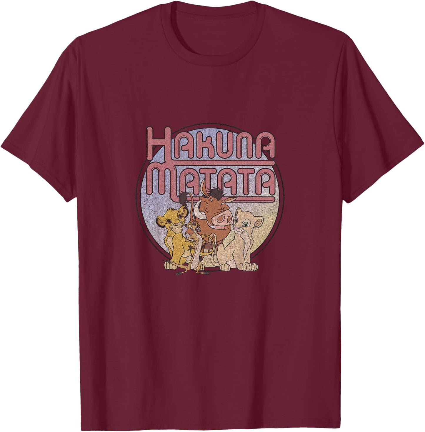 Kids Disney The Lion King Group Shot Hakuna Matata Retro Youth T-Shirt - T-Shirt | Maroon