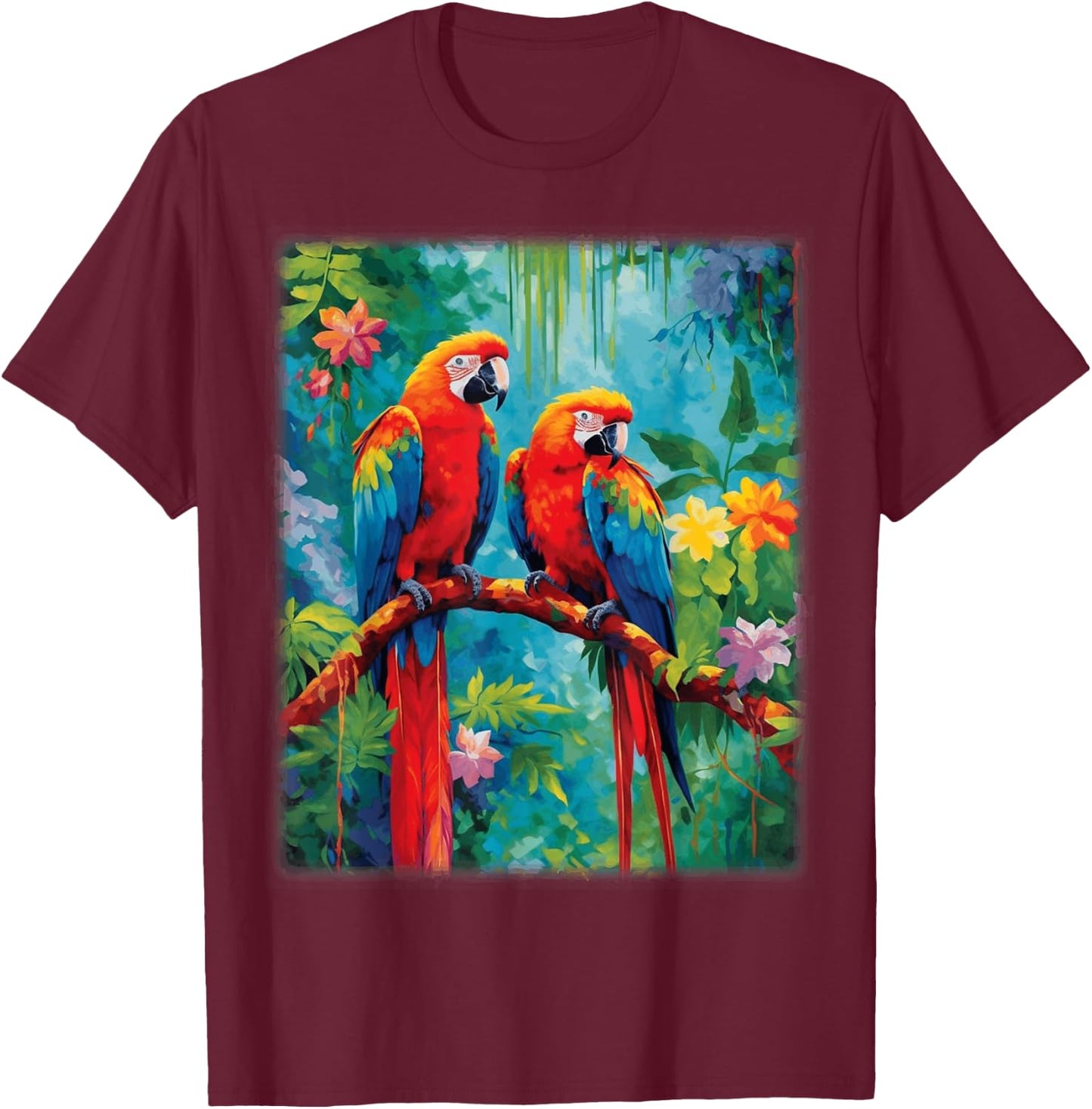 Colorful Parrots Rain Forest Jungle Macaw Parrot Men Women T-Shirt - T-Shirt | Maroon