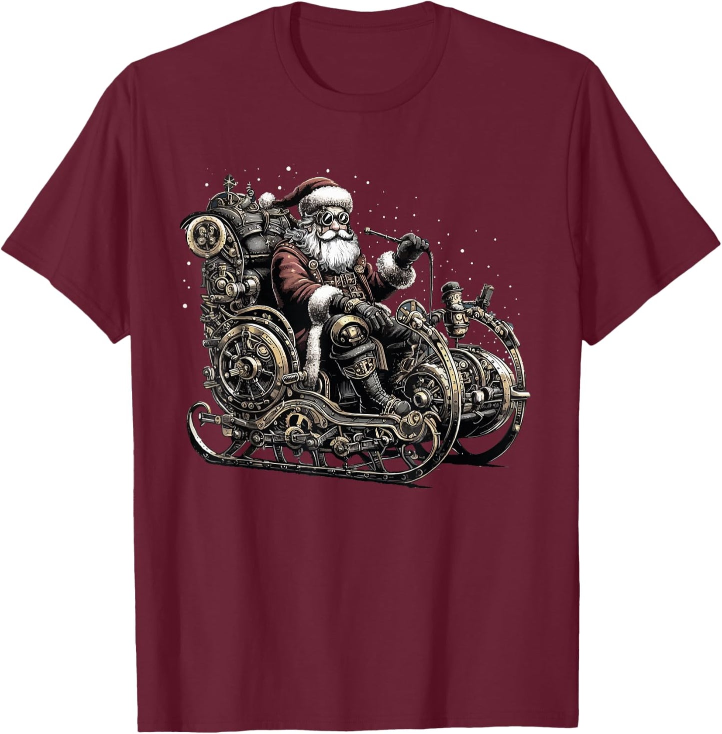 Retro Steampunk Santa Snowman Christmas Fantasy Sci-fi T-Shirt - T-Shirt | Maroon