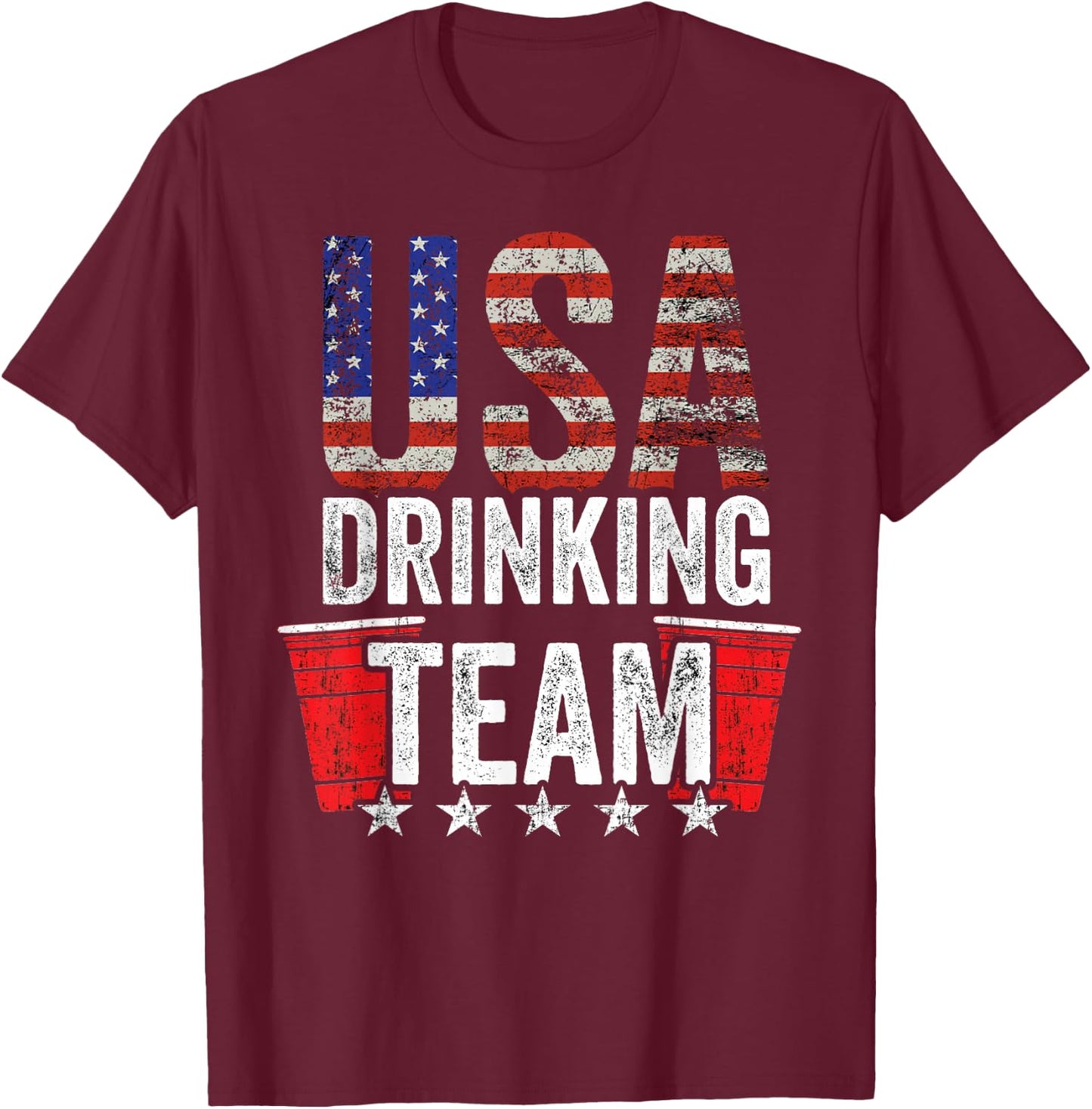 USA Drinking Team Funny Drinking Game Red Cup T-Shirt - T-Shirt | Maroon