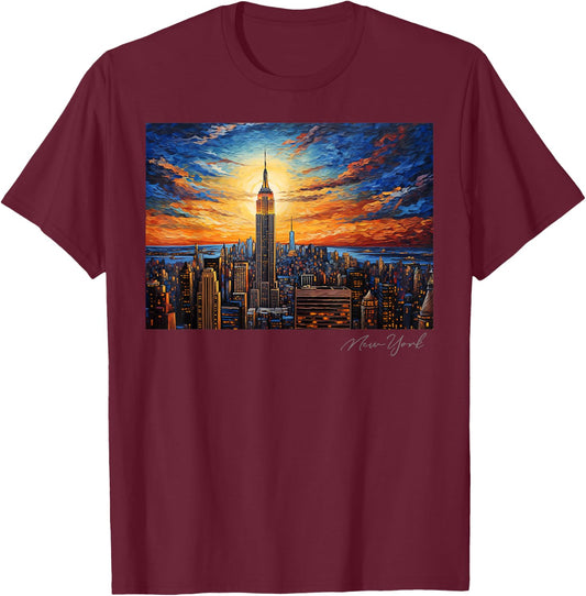 City of New York Retro NYC NY Art Travel Vintage Souvenir T-Shirt - T-Shirt | Maroon