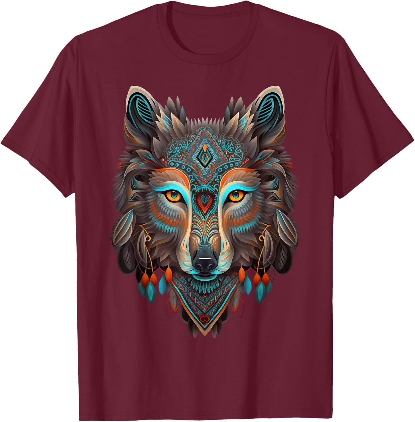 Azteca Wolf Traditional Mexican Art Ancient Aztec Mexico T-Shirt - T-Shirt | Maroon