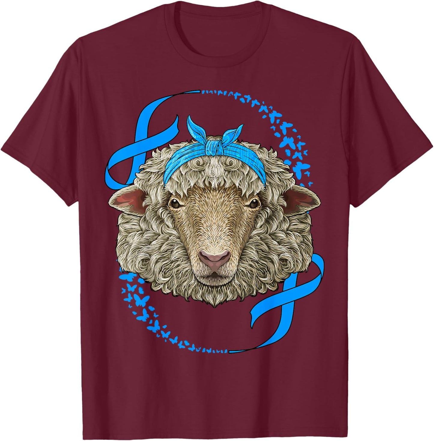 Sheep Diabetes Awareness Blue Bandana T1D Survivor T-Shirt - T-Shirt | Maroon