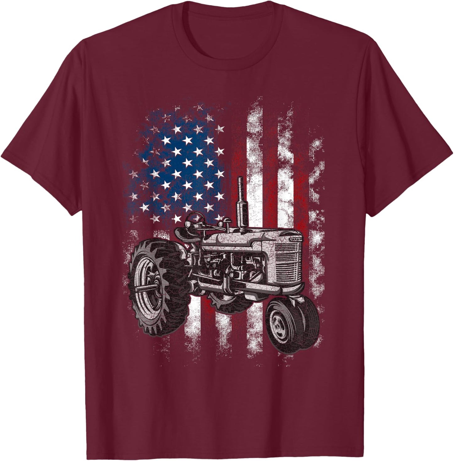 Patriotic Tractor American Flag Tractor Farm USA Farming T-Shirt - T-Shirt | Maroon