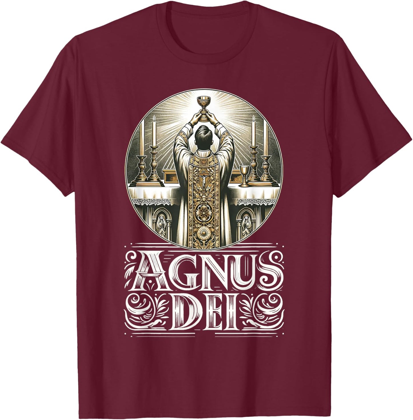 Eucharistic Consecration Traditional Latin Mass Catholic T-Shirt - T-Shirt | Maroon