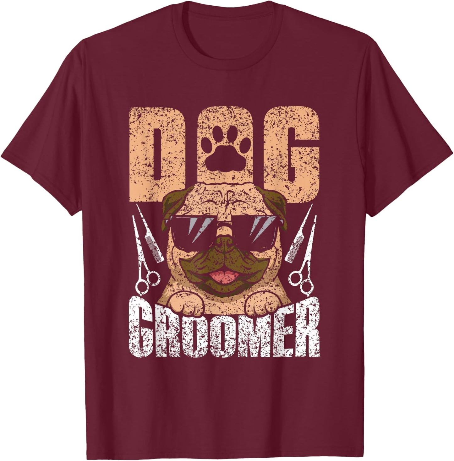 Grooming Job Puppy Dog Groomer Black Dog Print , -Adults, Small, Short Sleeve T-Shirt - T-Shirt | Maroon