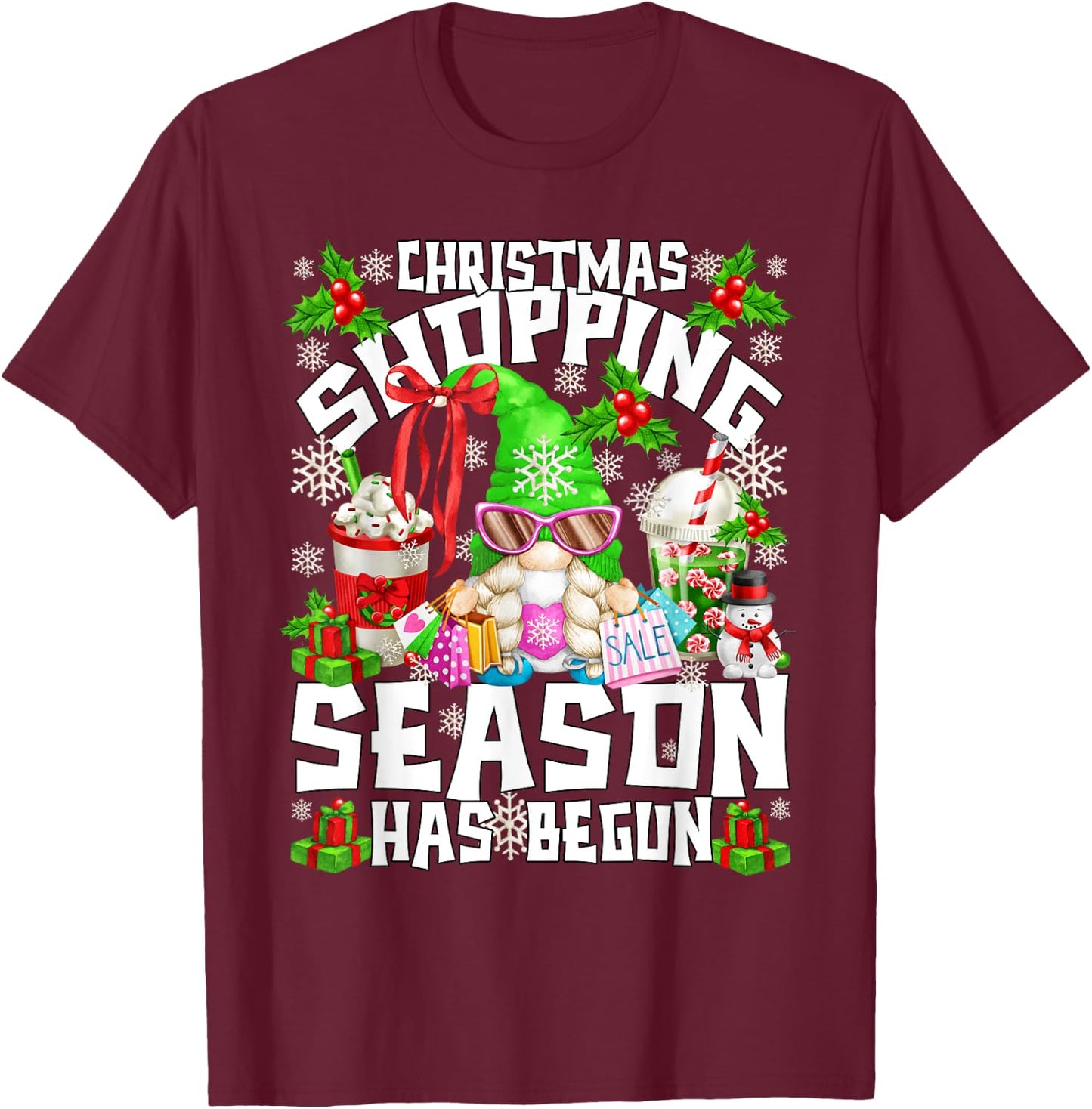Christmas Shopping With My Gnomes Funny Coffee Mom T-Shirt - T-Shirt | Maroon