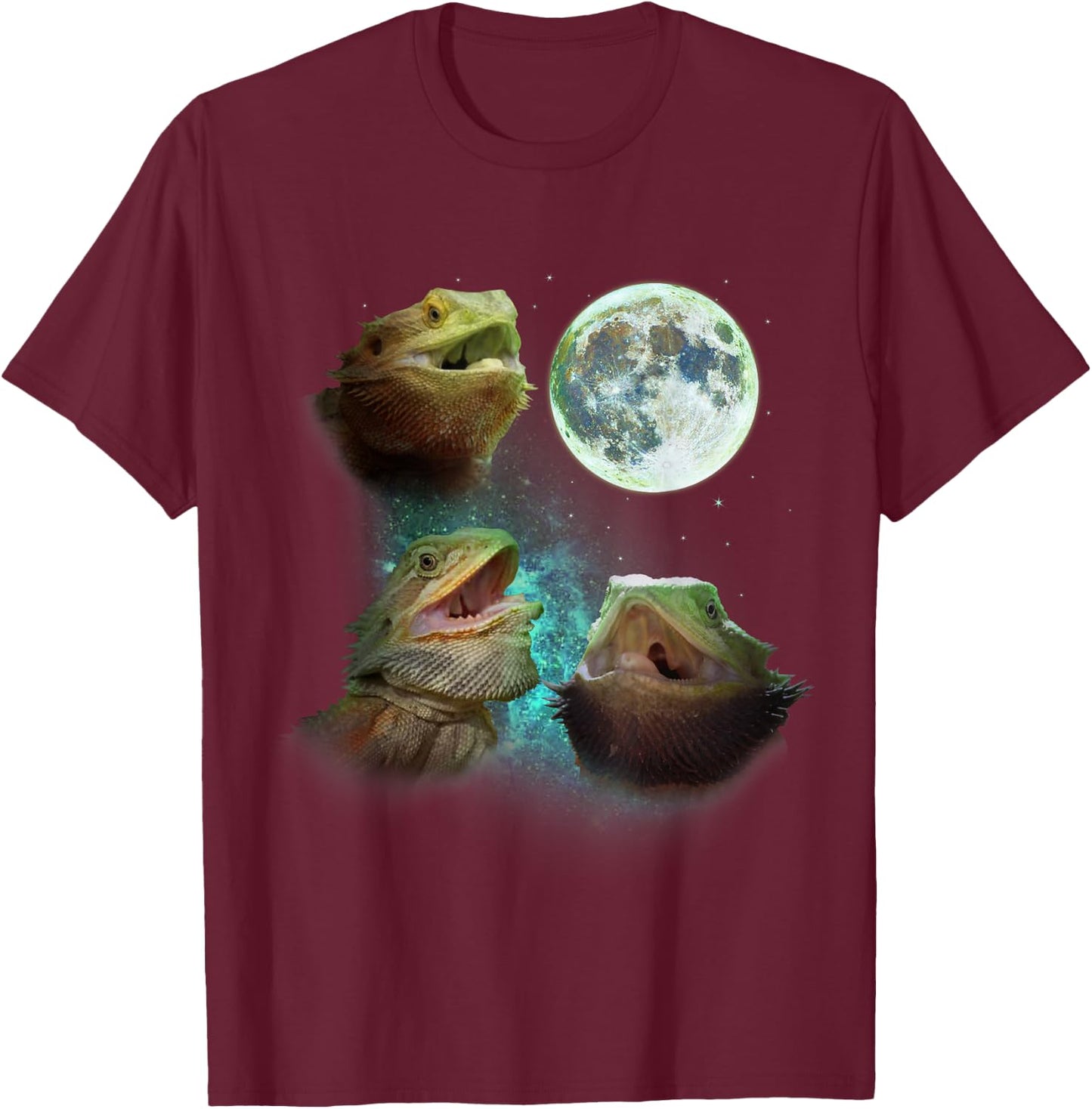 Three Bearded Dragons Howl At Moon 3 Wolfs - Wolves Parody T-Shirt - T-Shirt | Maroon