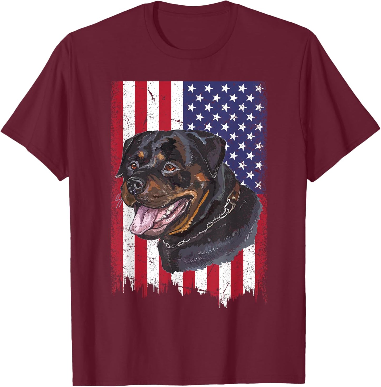 Rottweiler Dog Lover Father's Day USA American Flag Vintage T-Shirt - T-Shirt | Maroon