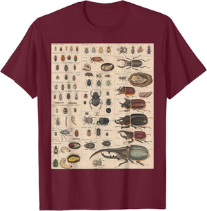 Insects Collection Species Bugs vintage Chart Entomology T-Shirt - T-Shirt | Maroon