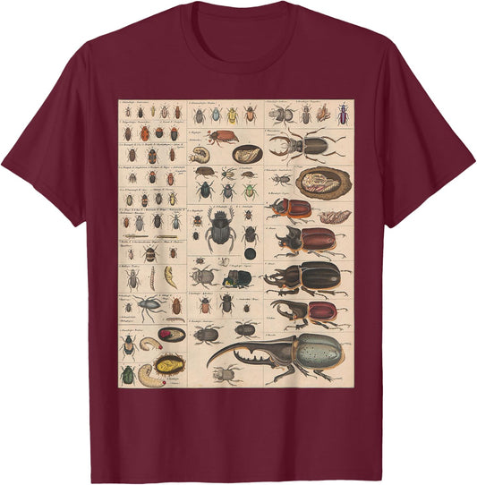 Insects Collection Species Bugs vintage Chart Entomology T-Shirt - T-Shirt | Maroon