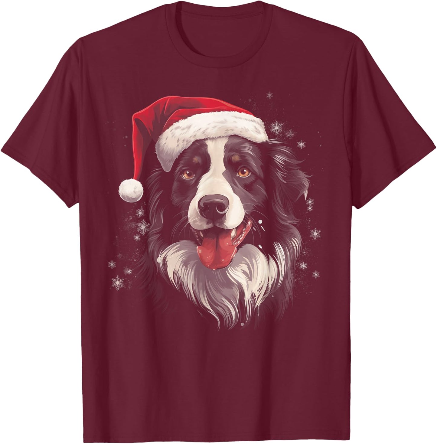 Border Collie Dog Funny Christmas Santa Hat Tree Matching T-Shirt - T-Shirt | Maroon