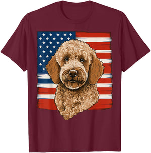 4th Of July Goldendoodle on Patriotic American Golden Doodle Kids Men T-Shirt - T-Shirt | Maroon