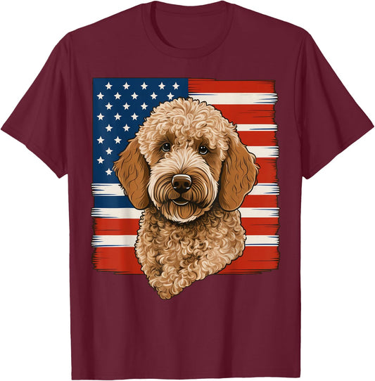 4th Of July Goldendoodle on Patriotic American Golden Doodle Kids Men T-Shirt - T-Shirt | Maroon