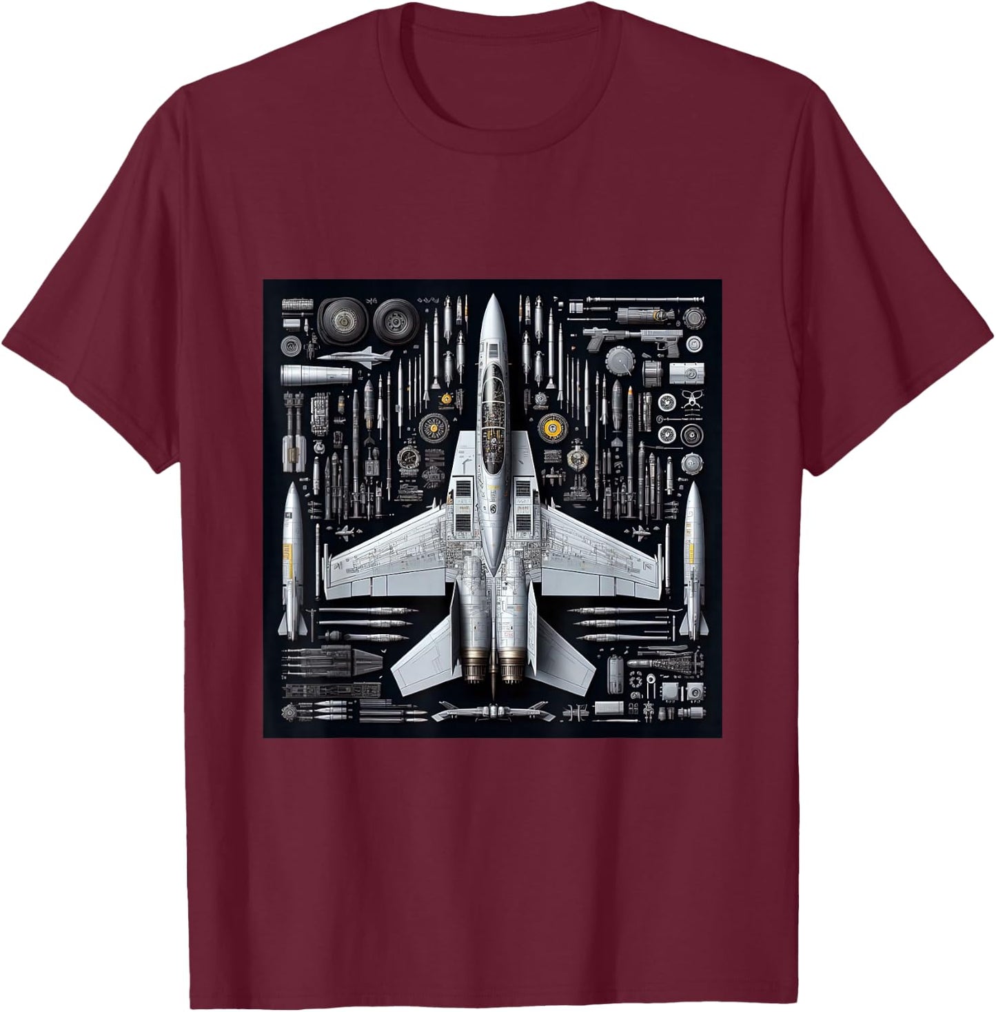 F-14 Tomcat Fighter Jet Anatomy Blueprint Military Aviation T-Shirt - T-Shirt | Maroon