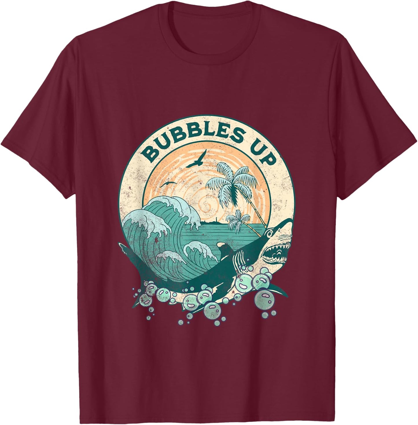 Cool Vintage Bubbles Up Shark Women And Kids T-Shirt - T-Shirt | Maroon