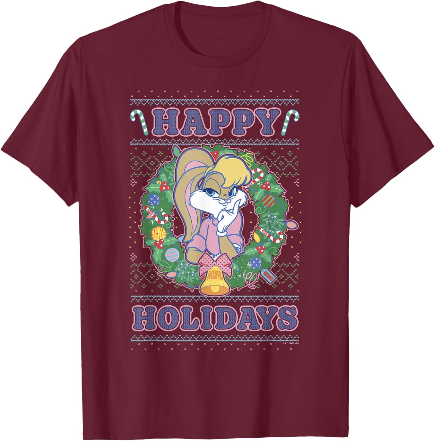 Looney Tunes Christmas Lola Bunny Wreath T-Shirt - T-Shirt | Maroon