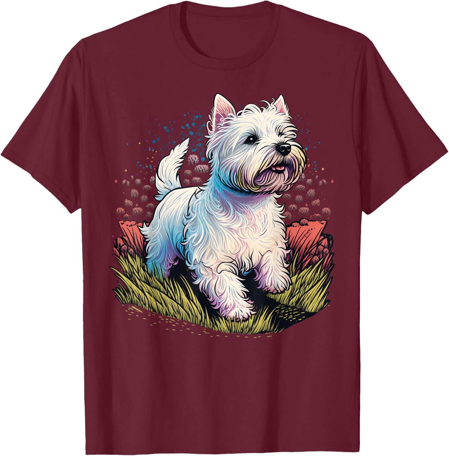 Cute West Highland White Terrier Dog on Westie Lover T-Shirt - T-Shirt | Maroon