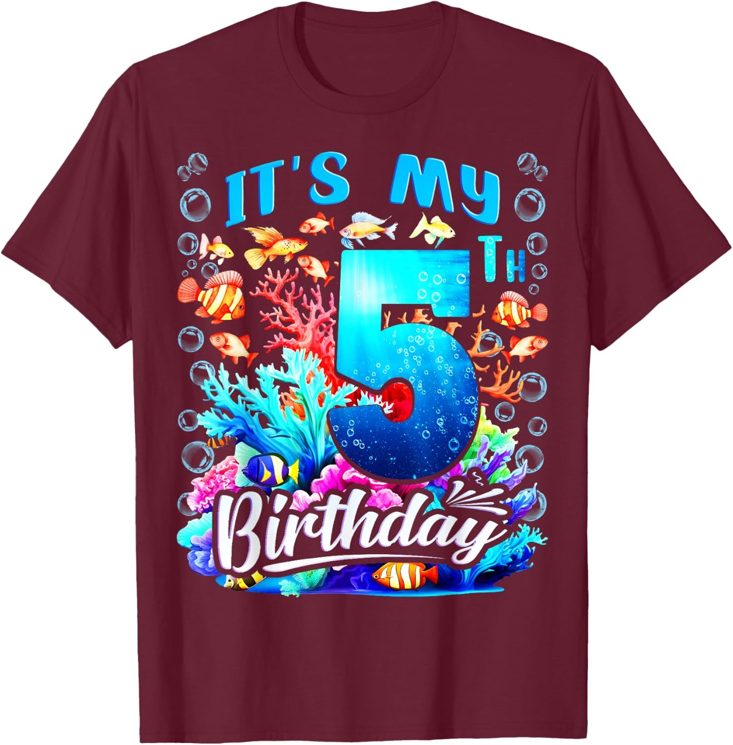 It's My 5th Birthday Boy Sea Fish Ocean Animals Aquarium T-Shirt - T-Shirt | Maroon