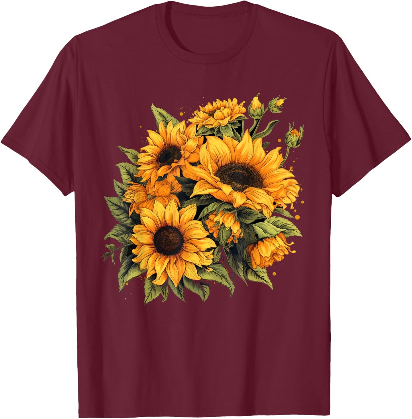 Yellow Sunflowers Cute summer flowers Floral Positivity T-Shirt - T-Shirt | Maroon