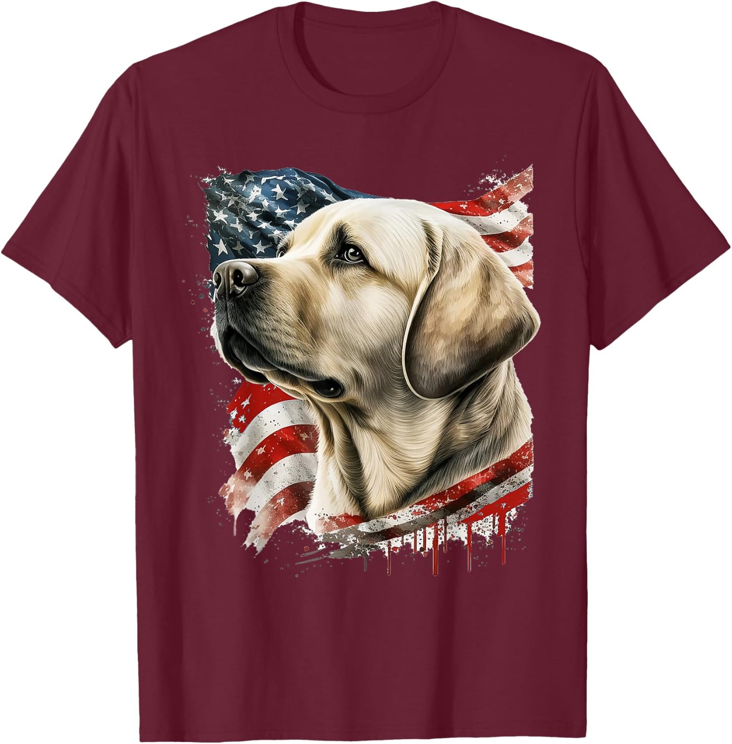Yellow Lab with The American Flag T-Shirt - T-Shirt | Maroon