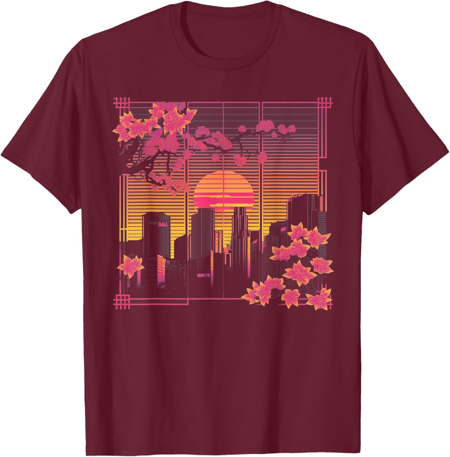 Cherry Blossom Japanese Japan Tokyo Vaporwave Synthwave 80s T-Shirt - T-Shirt | Maroon