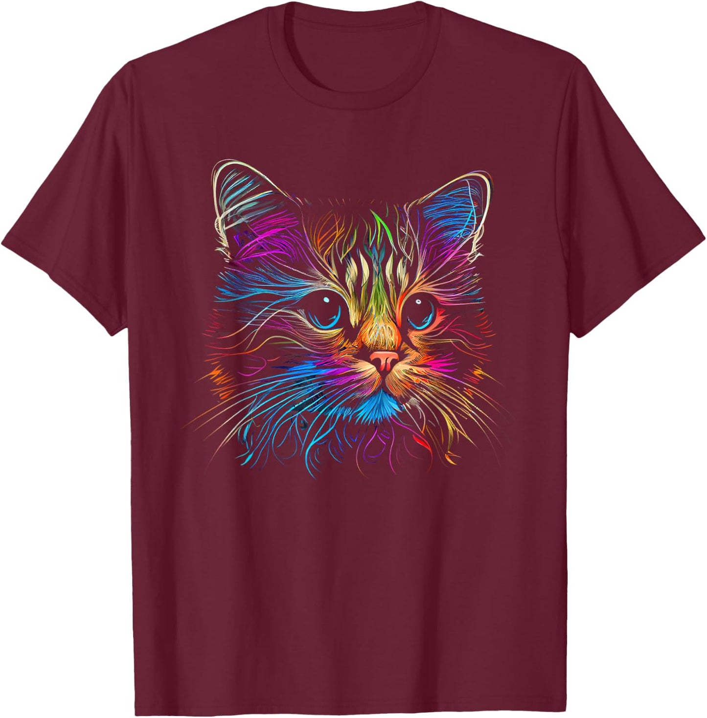 Cats Colorful Cat Cat's Head Catlovers T-Shirt - T-Shirt | Maroon