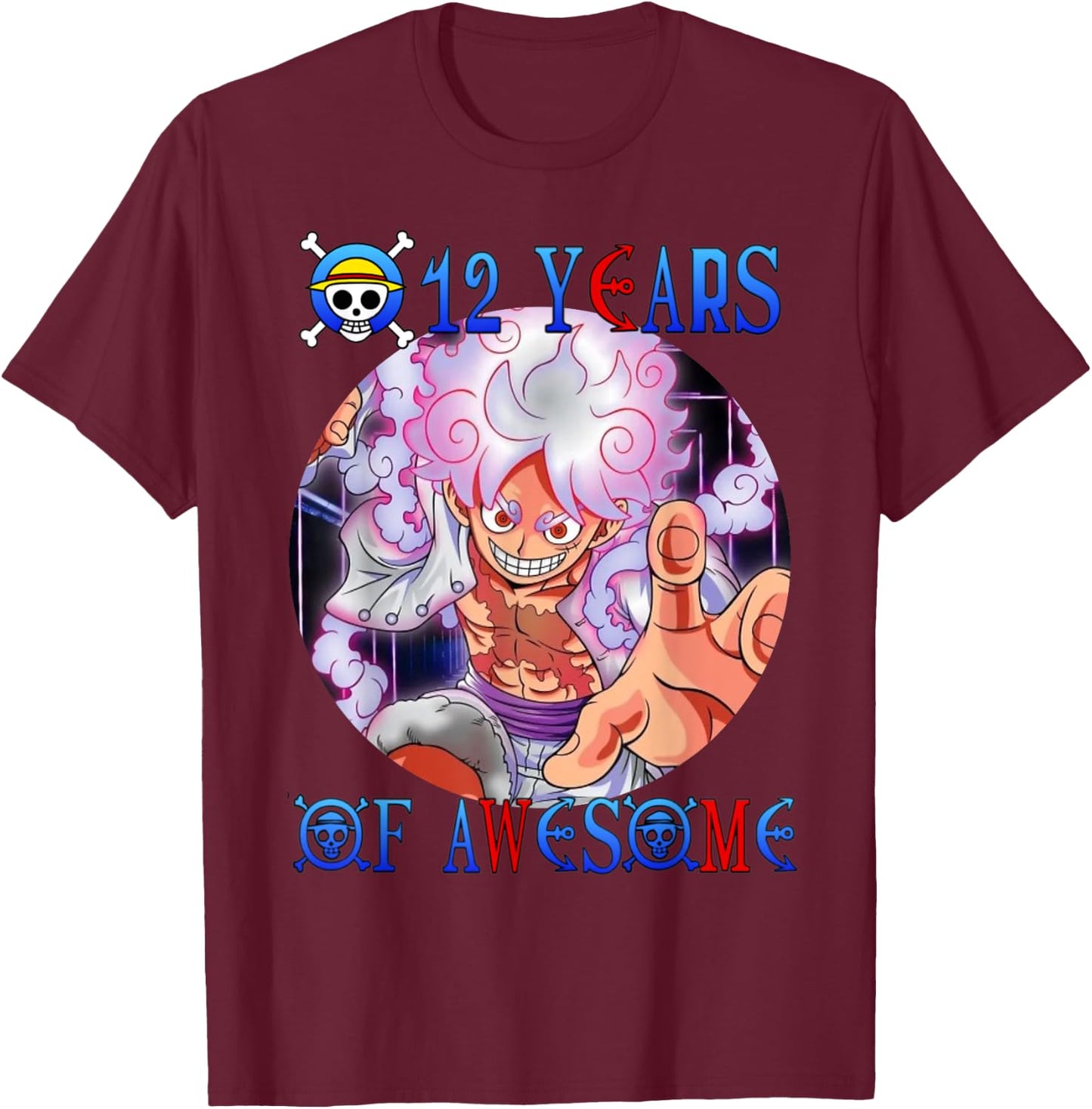 12 Years Of Awesome 12th Birthday Anime Birthday Theme T-Shirt - T-Shirt | Maroon