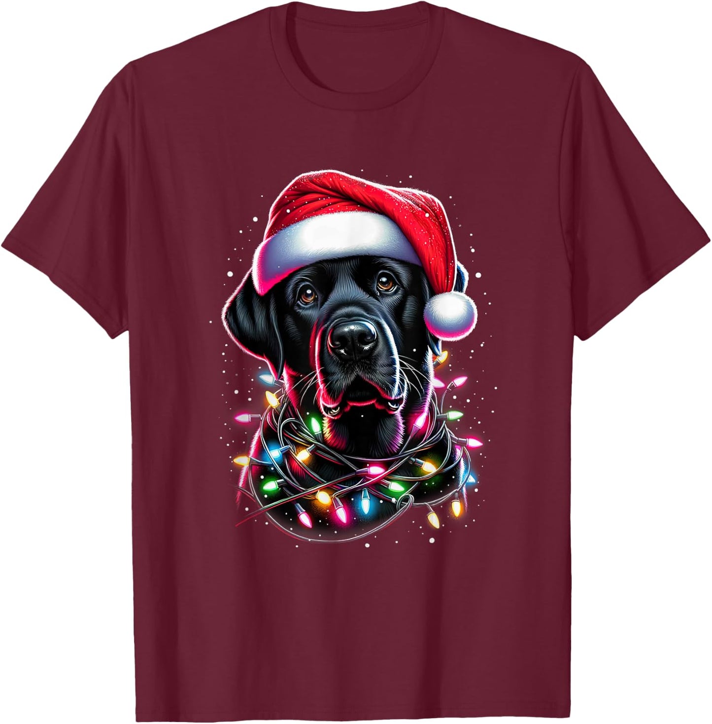 Black Lab Labrador Christmas Tree Light Pajama Dog Xmas T-Shirt - T-Shirt | Maroon