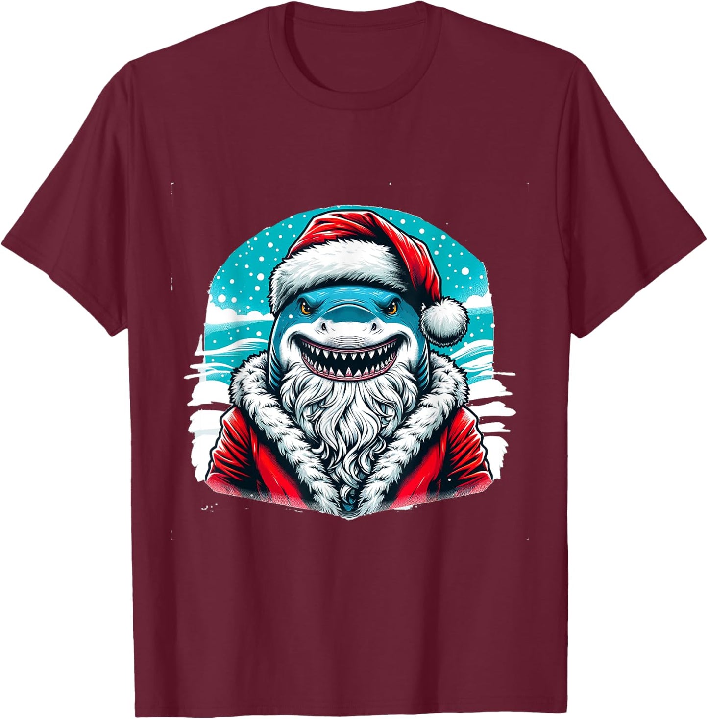 Santa Jaws Festive Shark T-Shirt - T-Shirt | Maroon