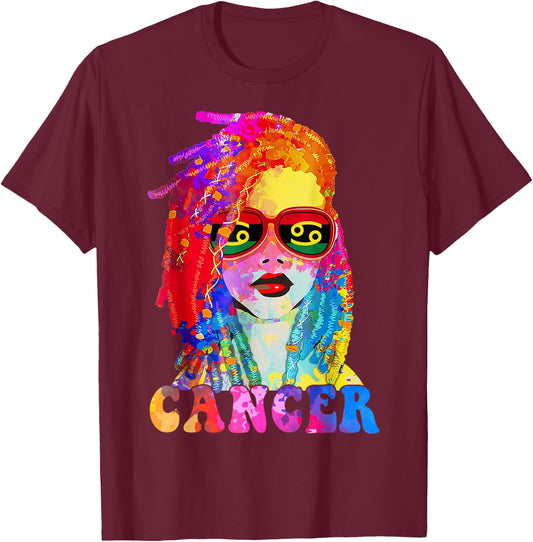 Cancer Loc'd Woman Black Queen Art Zodiac Birthday T-Shirt - T-Shirt | Maroon
