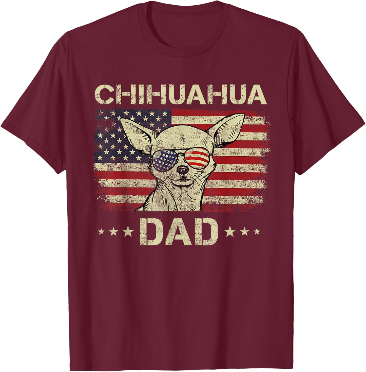 Chihuahua Dad Dog Lovers American Flag 4th Of July Men T-Shirt - T-Shirt | Maroon