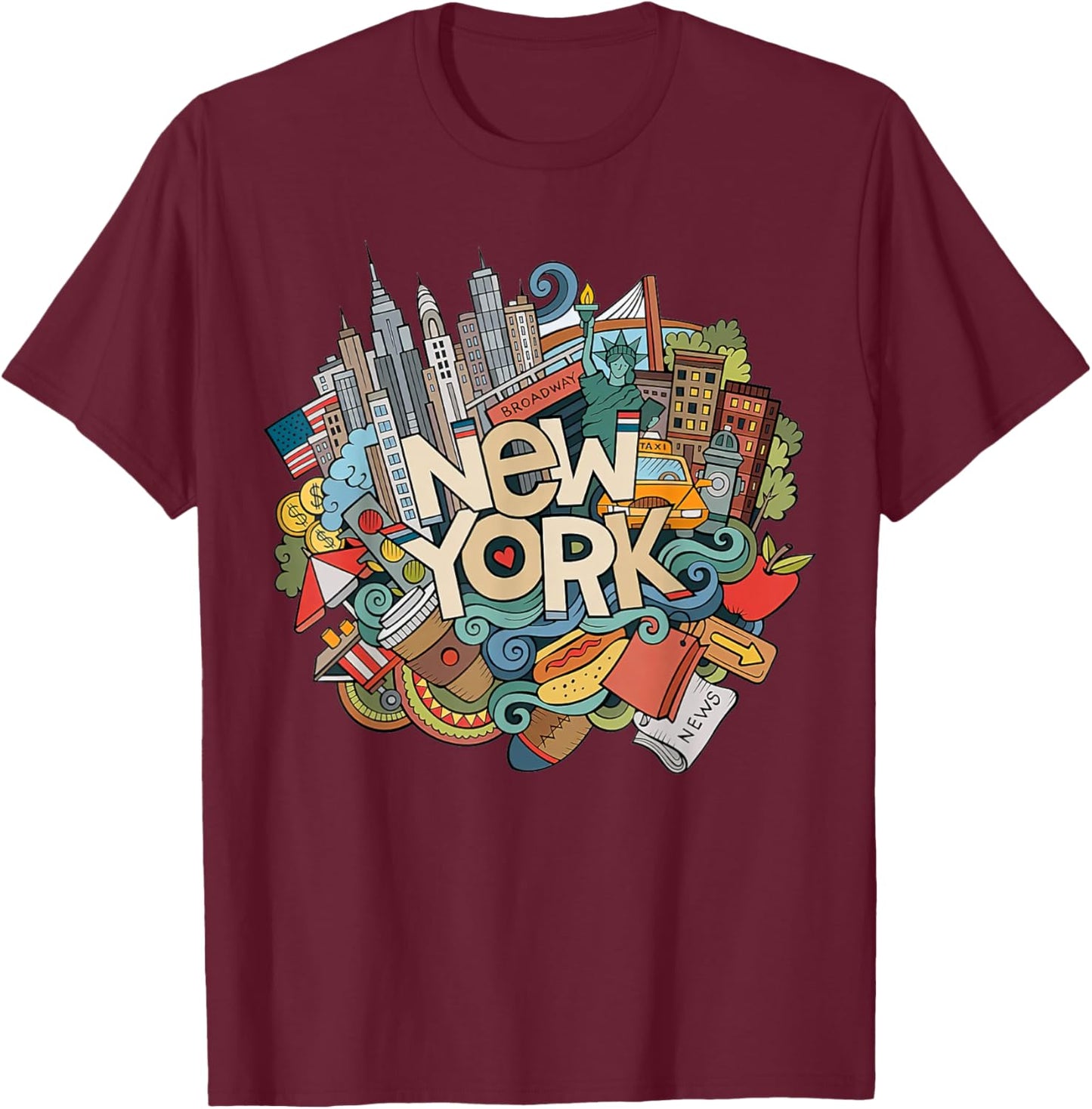 New York City NYC Iconic Skyline Big Apple Gift Souvenir T-Shirt - T-Shirt | Maroon