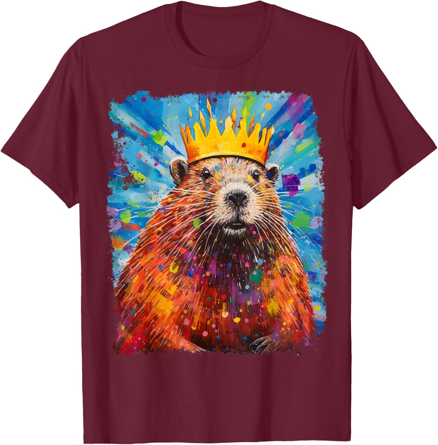 Pop Art Colorful Beaver King Queen T-Shirt - T-Shirt | Maroon
