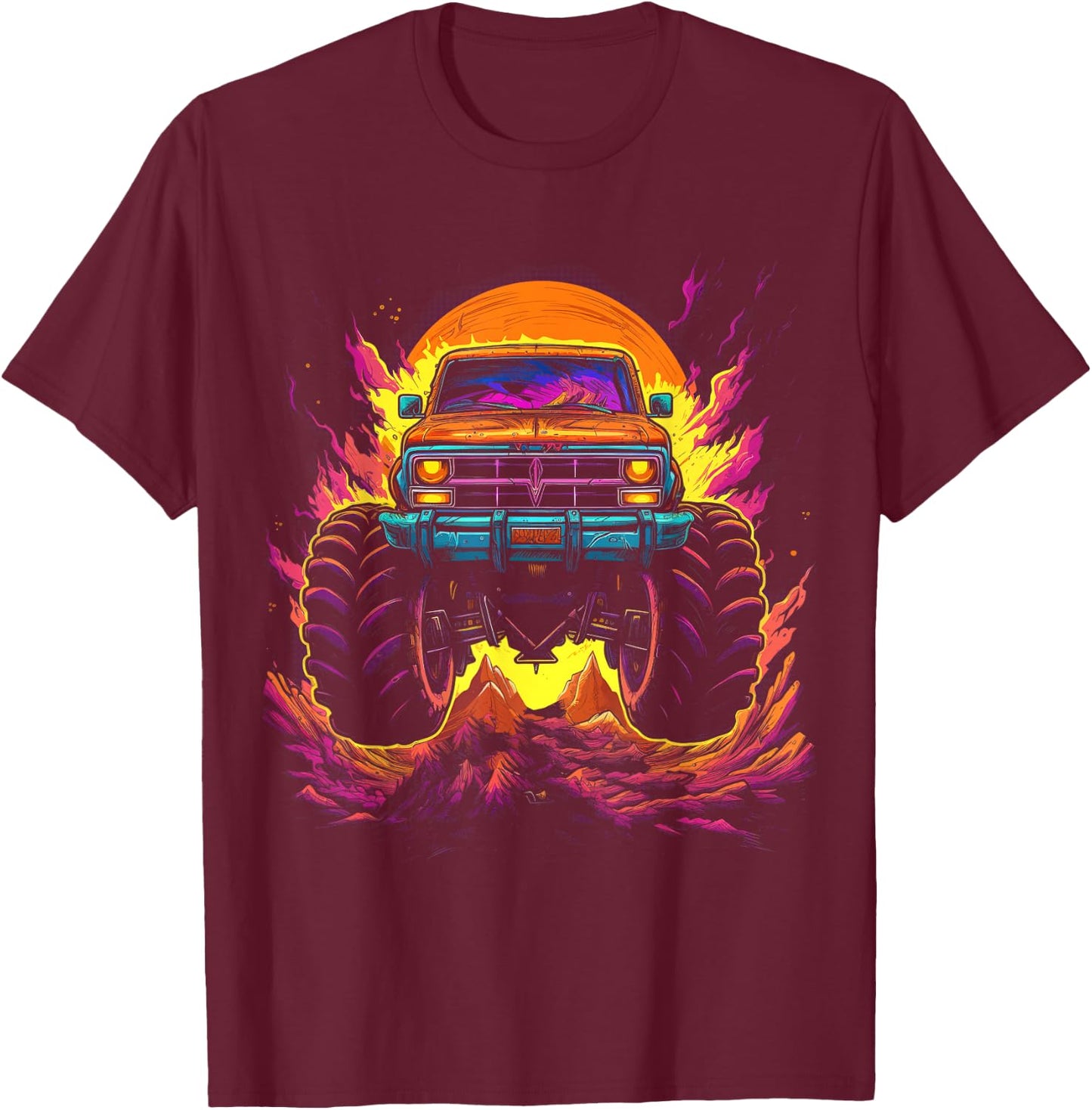 Retro Vintage Monster Truck Retro Sunset Monster Truck Boys T-Shirt - T-Shirt | Maroon