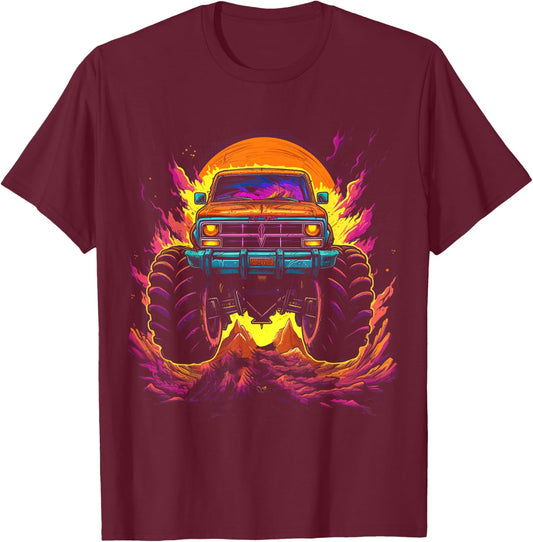 Retro Vintage Monster Truck Retro Sunset Monster Truck Boys T-Shirt - T-Shirt | Maroon
