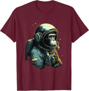 Chimpanzee Space Astronaut Travel Monkey Vintage Design T-Shirt - T-Shirt | Maroon