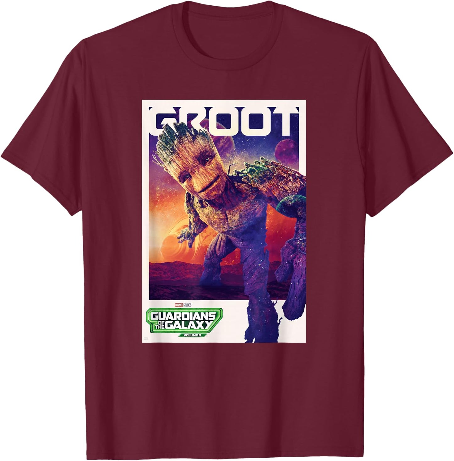 Marvel Guardians of the Galaxy Volume 3 Groot Poster T-Shirt - T-Shirt | Maroon
