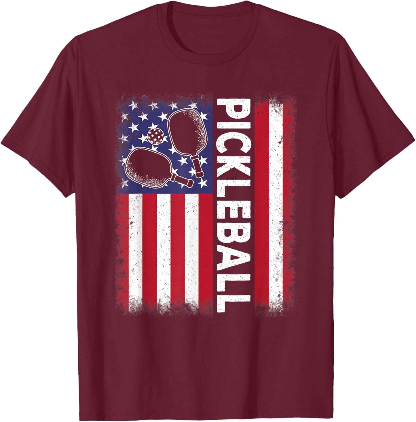 Pickleball American Flag Funny Pickleball Vintage Men Women T-Shirt - T-Shirt | Maroon