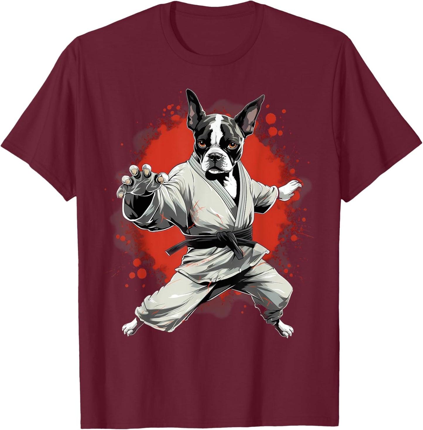 MMA Boston Terrier Dog Karate T-Shirt - T-Shirt | Maroon