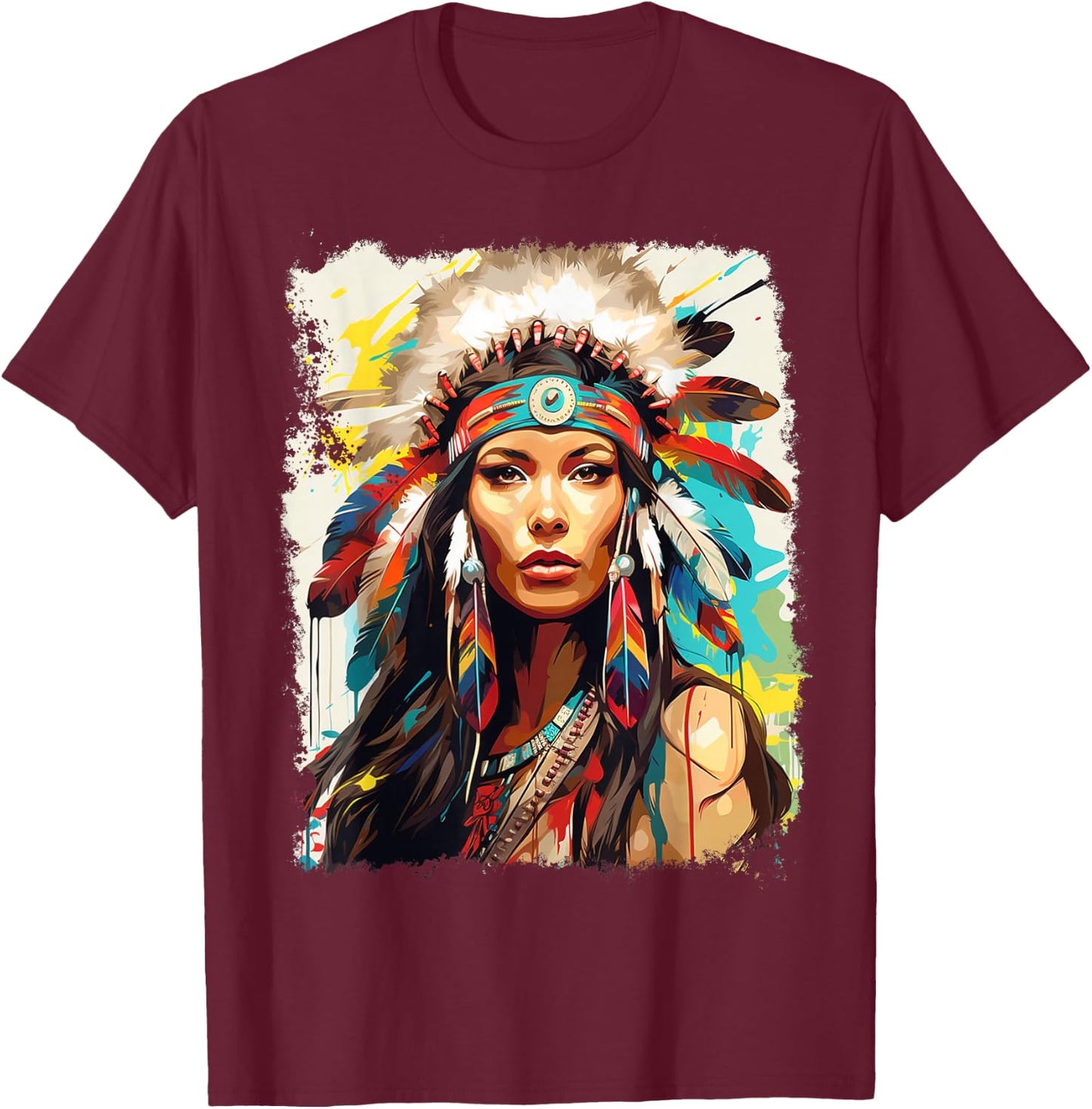 Native Indian Women T-Shirt - T-Shirt | Maroon