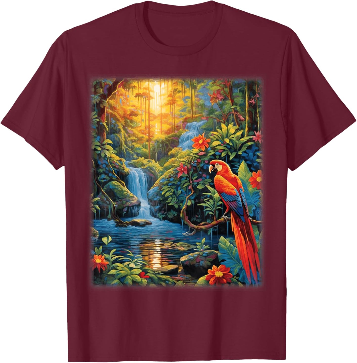Colorful Parrots Rain Forest Jungle Macaw Parrot Men Women T-Shirt - T-Shirt | Maroon