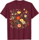 Vintage Pressed Flowers Butterflies Floral Boho Wildflowers T-Shirt - T-Shirt | Maroon